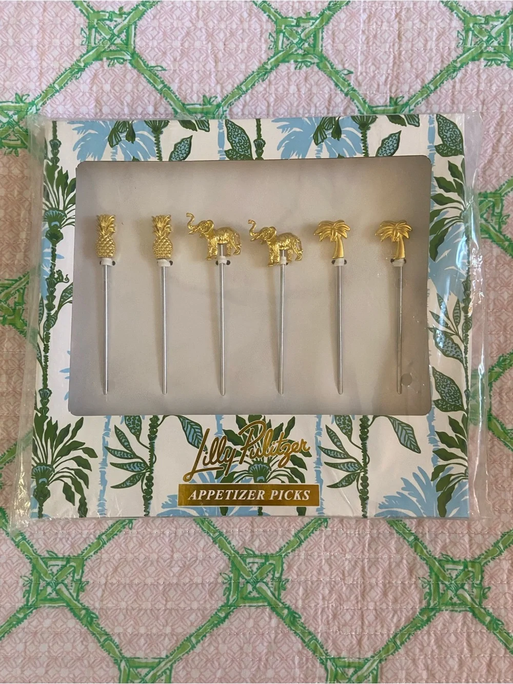 Lilly Pulitzer Gold Tropical Appetizer Picks - Set of 6! NWT!  Fast shipping!